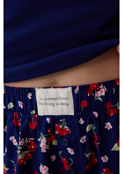 Cherries Pantolon Lacivert Pijama Takımı