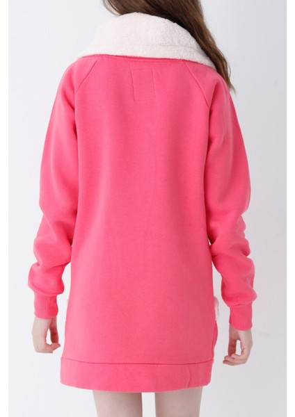 Pembe Genç Kız Kedi Baskılı Fermuarlı Kapüşonlu Pamuklu Sweatshirt modelleri