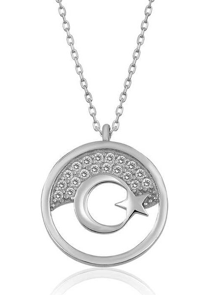 Gümüş Ay Yıldız Bayan Kolye