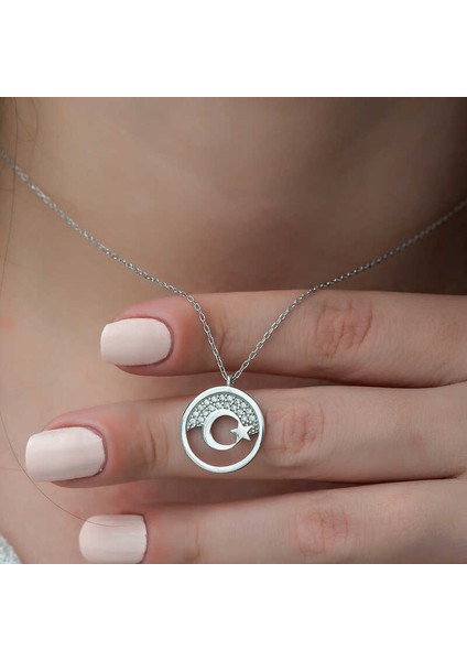 Gümüş Ay Yıldız Bayan Kolye modelleri