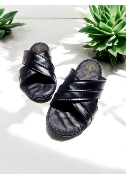 Erkek Gerçek Deri Yumuşak Taban Anatomik Ev ve Dışarı Terliği