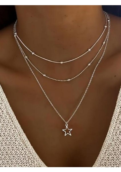 3 Katmanlı Vintage Minimalist Boncuklu Zincir Kolye