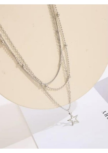 3 Katmanlı Vintage Minimalist Boncuklu Zincir Kolye