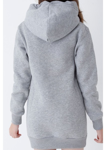 Genç Kız Gri Kedi Baskılı Kapüşonlu Pamuklu Sweatshirt fırsatları