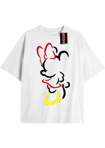 Tarzsokak Unique Kadın Beyaz Sırt Baskılı Mickey Mouse T-Shirtkod 90