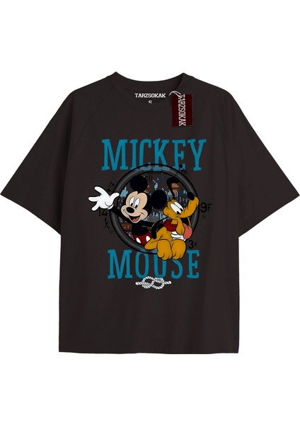 Tarzsokak Unique Kadın Siyah Sırt Baskılı Mickey Mouse T-Shirtkod 29