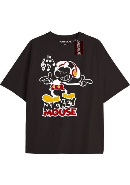 Tarzsokak Unique Kadın Siyah Sırt Baskılı Mickey Mouse T-Shirtkod 37