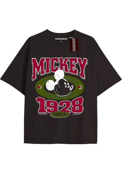 Tarzsokak Unique Kadın Siyah Sırt Baskılı Mickey Mouse T-Shirtkod 53