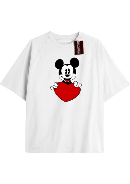 Unique Kadın Beyaz Sırt Baskılı Mickey Mouse T-Shirtkod 22