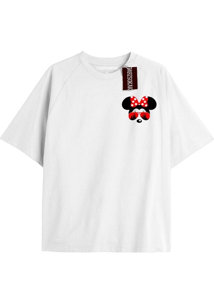 Unique Kadın Beyaz Sırt Baskılı Mickey Mouse T-Shirtkod 64