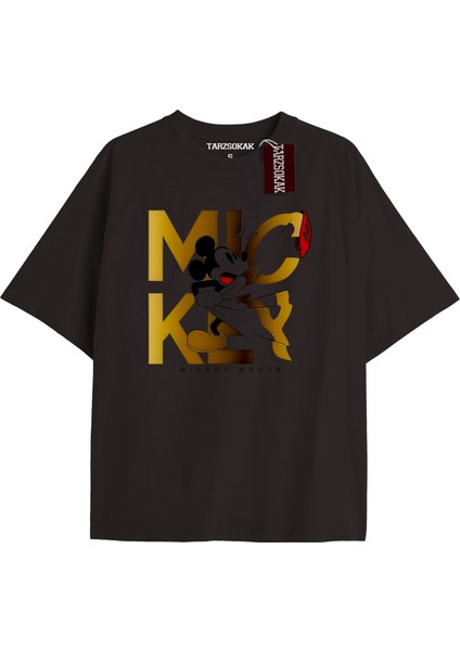 Tarzsokak Unique Kadın Siyah Sırt Baskılı Mickey Mouse T-Shirtkod 59