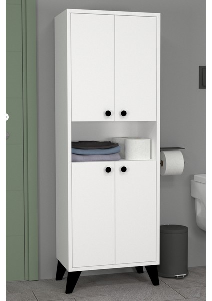 Kuzey Banyo Dolabı Beyaz Suntalam Malzeme ile Modern Tasarım 4 Kapaklı