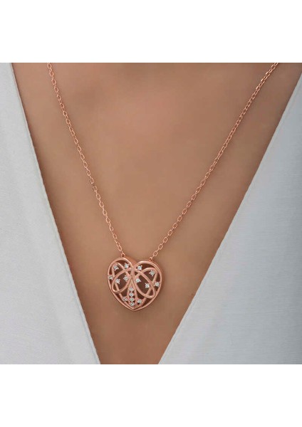 Gümüş Rose Bombeli Kalp Kadın Kolye fırsatları