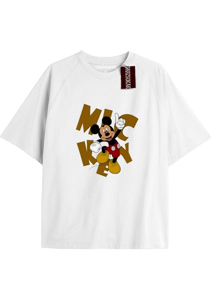 Tarzsokak Unique Kadın Beyaz Sırt Baskılı Mickey Mouse T-Shirtkod 52