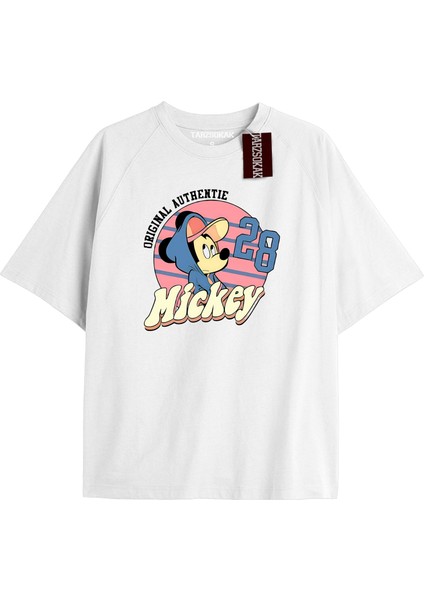 Tarzsokak Unique Kadın Beyaz Sırt Baskılı Mickey Mouse T-Shirtkod 66