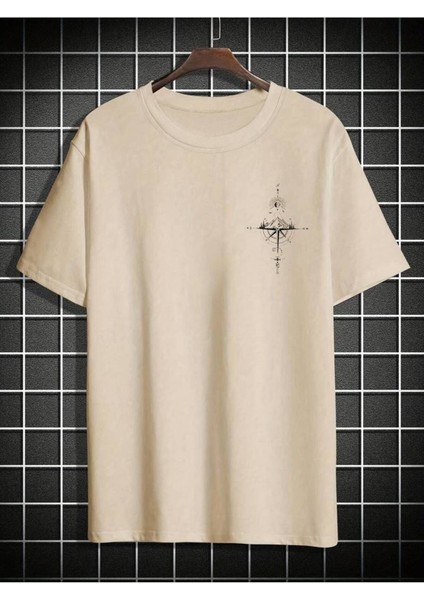 Tarzsokak Güneş ve Dağ Pusula Baskılı Erkek Oversize Yuvarlak Yaka Kısa Kollu fiyatları