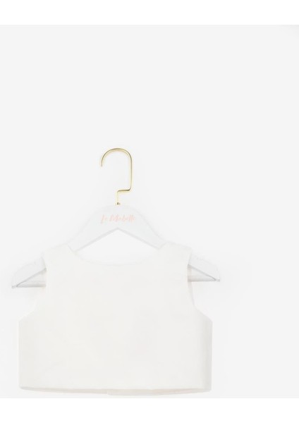 Ekru Saten Kız Çocuk Crop