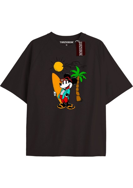 Unique Kadın Siyah Sırt Baskılı Mickey Mouse T-Shirtkod 77