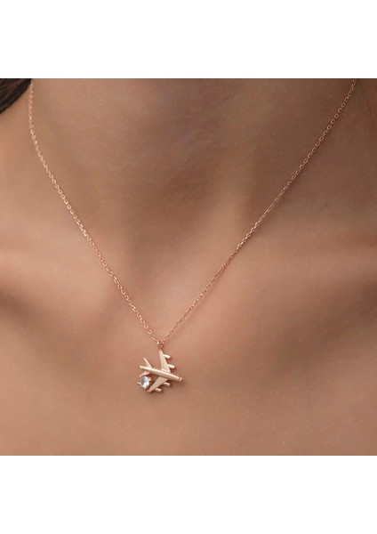 Gümüş Rose Tek Taşlı Uçak Kadın Kolye fırsatları