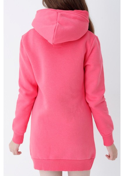 Genç Kız Pembe Kedi Baskılı Kapüşonlu Pamuklu Sweatshirt