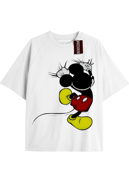 Unique Kadın Beyaz Sırt Baskılı Mickey Mouse T-Shirtkod 26