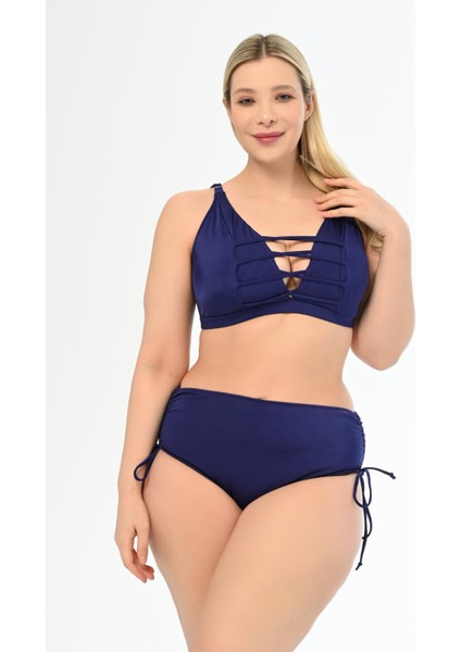 Kadın Lacivert Büyük Beden Venezıa Çapraz Ipli Dekolte Bikini Takımı