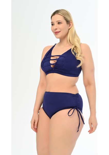 Kadın Lacivert Büyük Beden Venezıa Çapraz Ipli Dekolte Bikini Takımı modelleri