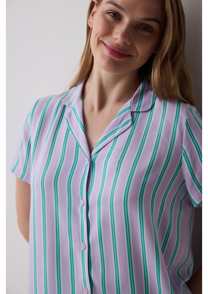 Bon Vivant Gömlek Pantolon Lila Pijama Takımı
