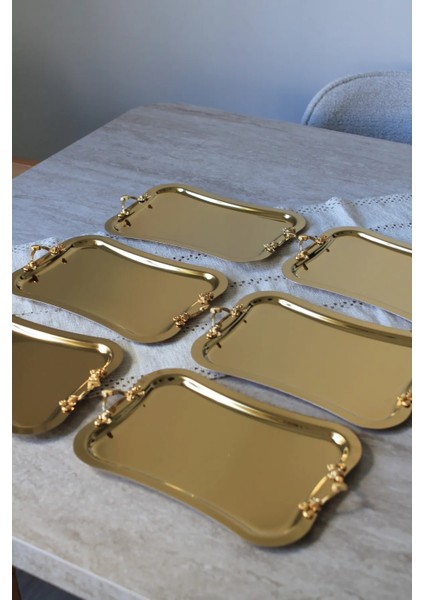 6 Kişilik Italyan Model Tasarım Gold Kulp Gold Kahve Sunum Tepsisi fiyatları