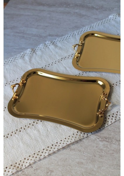 6 Kişilik Italyan Model Tasarım Gold Kulp Gold Kahve Sunum Tepsisi modelleri