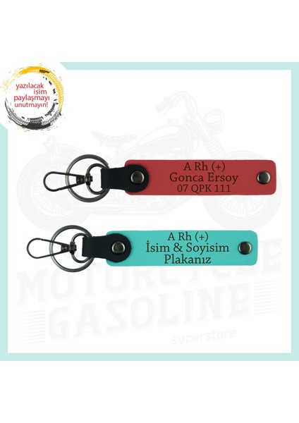Nar Çiçeği-Turkuaz, Motorcu Dostlara Özel, İsim Plaka ve Kan Grubu Yazılı Hediyelik 2'li Anahtarlık
