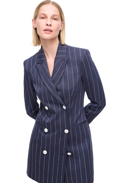 Lacivert Tiran Regular Fit Çizgili Diz Altı Elbise modelleri