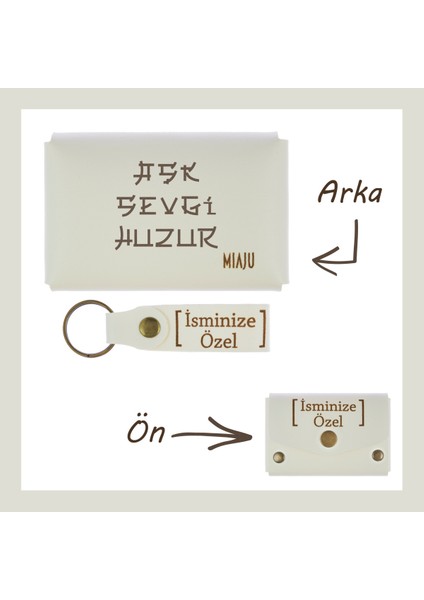 Pembe Renk, Aşk Sevgi Huzur Yazılı Isme Özel, Cüzdan Ve Anahtarlık Set, Istediğine Hediyelik Hatıra
