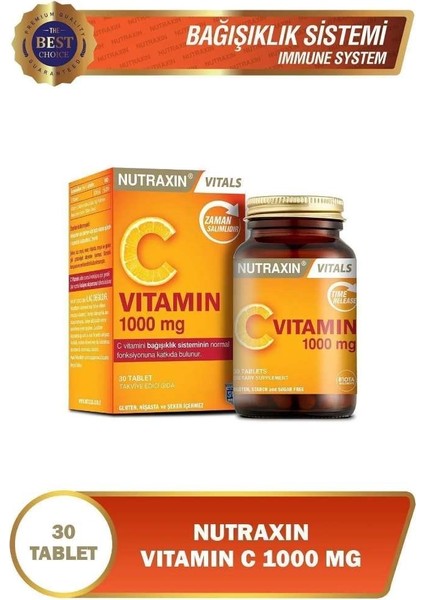 C Vitamin 1000 Mg 30 Tablet - C Vitamini Takviyesi Deposu Zaman Salınımlı
