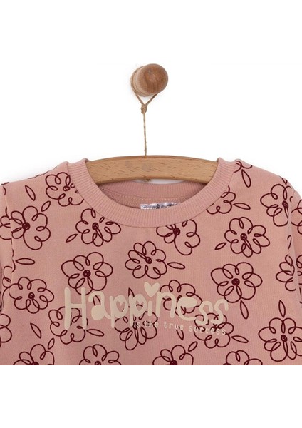 Basic Az Şardonlu Çiçek Desenli Sweatshirt Kız Bebek