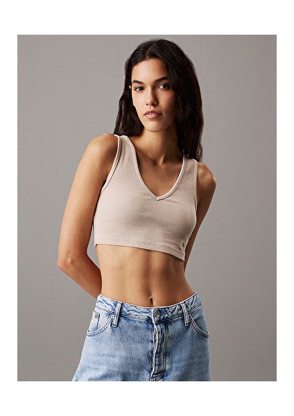 Washed Woven Label Rıb Bralette