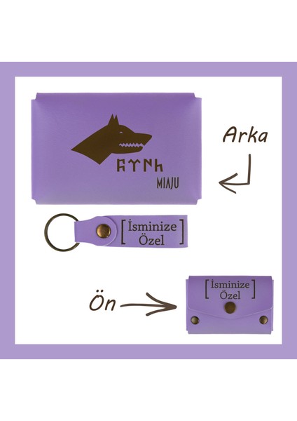 Açık Mavi, Bozkurt Ve Türk Motifli, Isme Özel Cüzdan Ve Anahtarlık Set, Arkadaşa Unutulmaz Hatıra