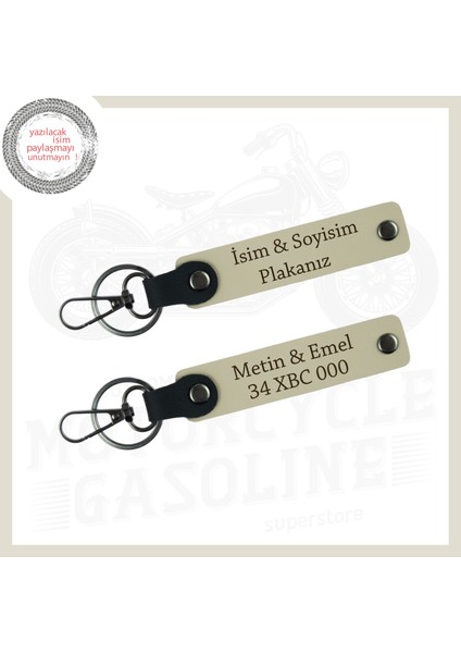 Sütlü Kahve, Biker Stili Özel Tasarım Isim ve Plaka Yazılı Kişiselleştirilebilir Anahtarlık