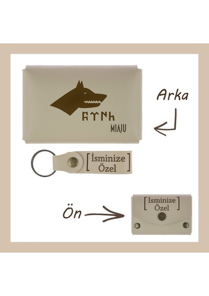 Açık Mavi, Bozkurt Ve Türk Motifli, Isme Özel Cüzdan Ve Anahtarlık Set, Arkadaşa Unutulmaz Hatıra