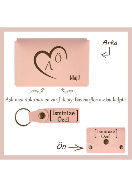 Açık Mavi, Bir Kalp, Bir Sevda! Sevgilinize Özel Tasarım Isme ve Harfe Özel Cüzdan & Anahtarlık Seti