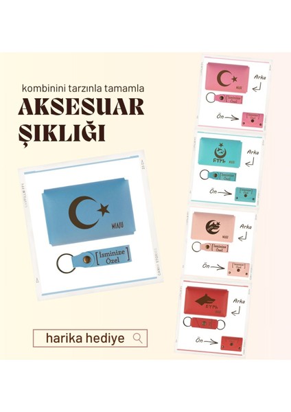 Açık Mavi, Bir Kalp, Bir Sevda! Sevgilinize Özel Tasarım Isme ve Harfe Özel Cüzdan & Anahtarlık Seti