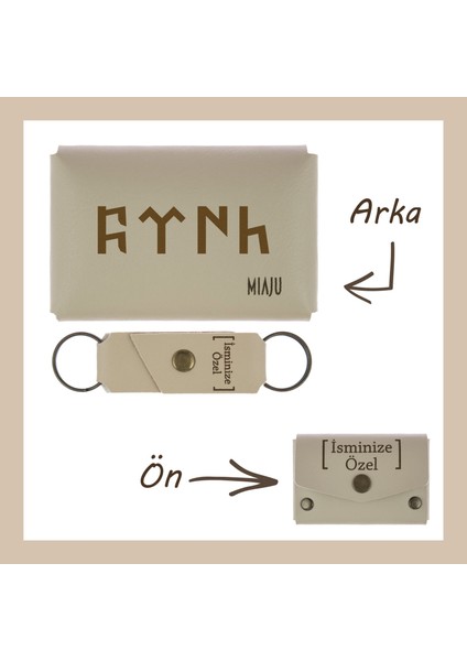 Açık Mavi, Göktürkçe Türk Yazı Desenli, Isme Özel, Cüzdan Ve Anahtarlık Set, Hediyelik Anı, Armağan