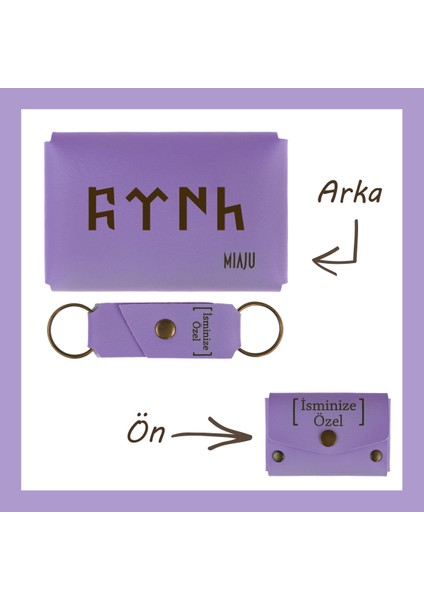 Açık Mavi, Göktürkçe Türk Yazı Desenli, Isme Özel, Cüzdan Ve Anahtarlık Set, Hediyelik Anı, Armağan