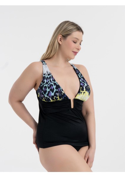 Kadın Siyah Mor Desen Büyük Beden Anastasia Toparlayıcı Toka Detaylı Tankini fiyatları