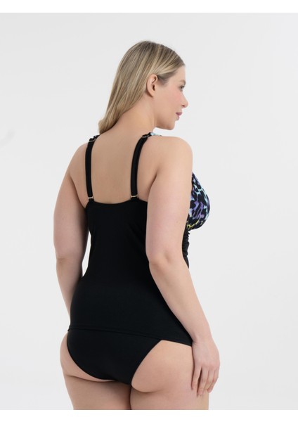 Kadın Siyah Mor Desen Büyük Beden Anastasia Toparlayıcı Toka Detaylı Tankini fırsatları