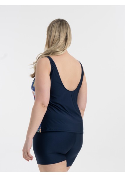 Kadın Büyük Beden Siyah Lacivert Çiçek Desen V Yaka Şortlu Pamela Tankini fırsatları