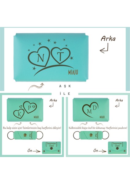 Kahverengi, Kalpte Iki Harf! Sevgiliye Özel Kişiselleştirilebilir Cüzdan & Anahtarlık Set, Aşka Özel modelleri