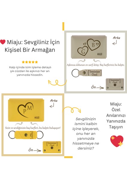 Açık Yeşil, Iki Kalp, Bir Aşk! Isme ve Baş Harfe Özel Cüzdan & Anahtarlık Seti, Sevgililer Günü’ne