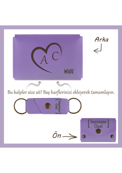 Kahverengi, Kalpte Iki Harf! Sevgiliye Özel Kişiselleştirilebilir Cüzdan & Anahtarlık Set, Aşka Özel