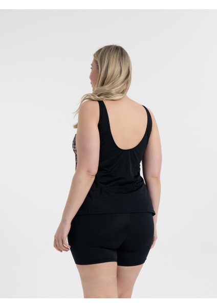 Aquaviva Kadın Büyük Beden Siyah Leopar Desen Pamela V Yaka Şortlu Tankini fırsatları